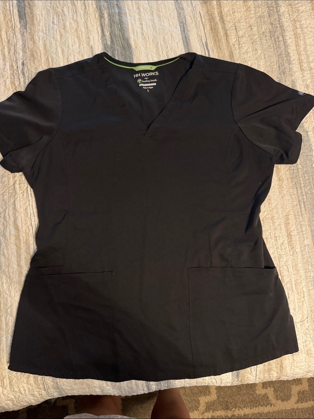 Women's Healing Hands Black V-Neck Medical Scrub Top